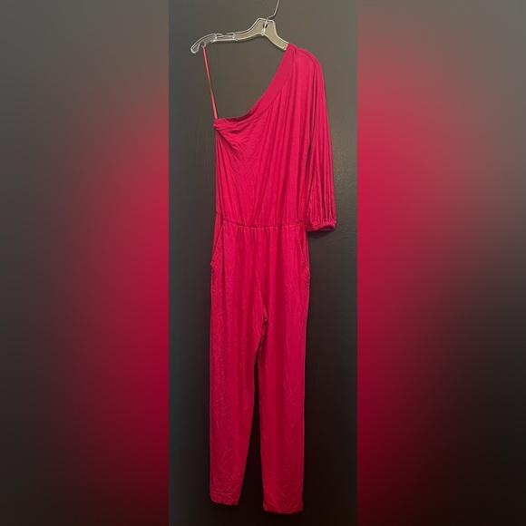 Trina Turk One-Shoulder Fuchsia Jumpsuit - Picture 2 of 4